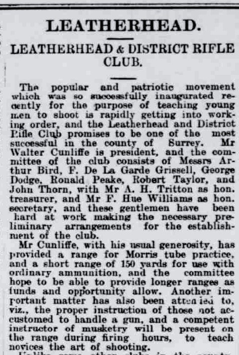 Formation of Leatherhead and District Rifle Club, part 1