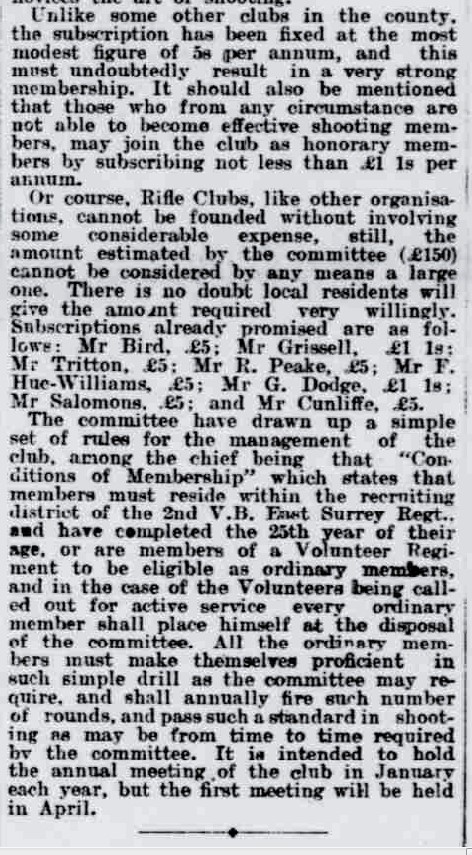 Formation of Leatherhead and District Rifle Club, part 2