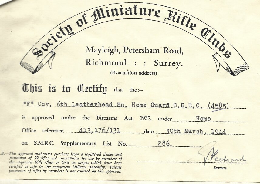 Society of Miniature Rifle Clubs certificate, 30th March 1944