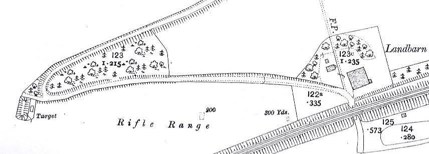 1891 Ordnance Survey map showing the original rifle range near Landbarn Farm